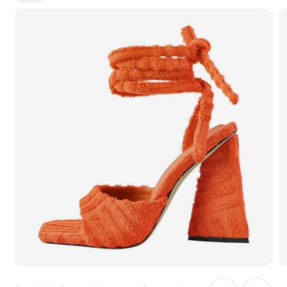 Chic Orange Textured Women's Heeled Sandals